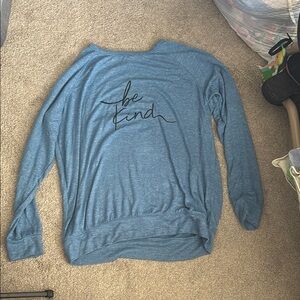 Blue Long Sleeve Shirt with 'Be Kind' Print